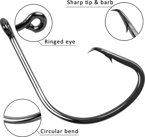 Miniatura 2 de Ganchos circulares de pesca de acero de alto carbono compensados para bagre, anzuelos de pesca para trucha lubina, agua dulce y salada