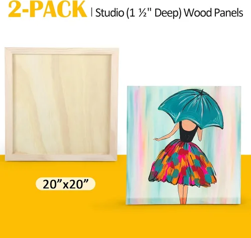 Miniatura 6 de Falling in Art Paquete de 2 paneles de lienzo de madera sin terminar, kit de paneles de madera de abedul de galería de 20 x 20 pulgadas, tablas