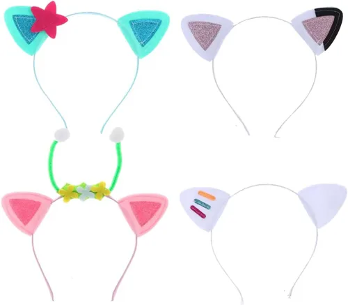 Miniatura 2 de Atvscay Lindas diademas de orejas de gato, diademas elásticas para el pelo, decoraciones de disfraces de fiesta de dibujos animados (4 unidades)