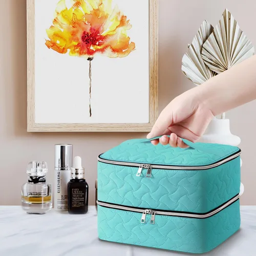 Miniatura 8 de DreamGenius Estuche organizador de esmalte de uñas con capacidad para 42 botellas, bolsa portátil de almacenamiento de esmalte de uñas de doble capa