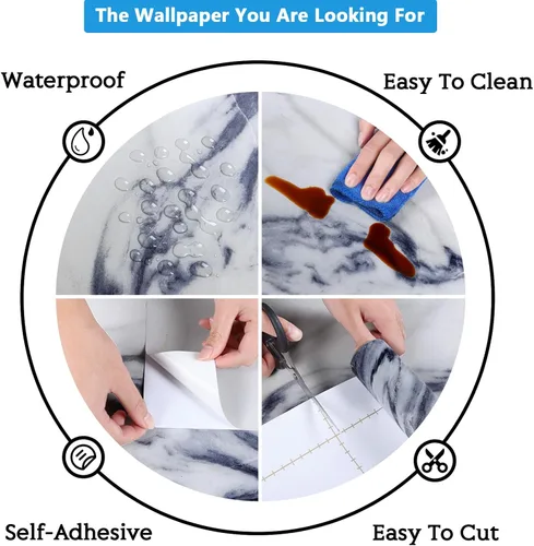 Miniatura 9 de CRE8TIVE Papel de contacto de mármol azul marino y blanco, papel tapiz de mármol mate para encimera de baño, papel de contacto, impermeable, 12 x 80
