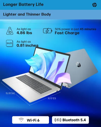 Miniatura 7 de HP Portátil con pantalla táctil 17.3 para empresas, Intel Ultra 7 255U hasta 5.2GHz, 16GB DDR5, 1TB SSD, KB retroiluminado, lector de huellas
