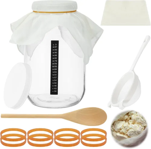 Honeydak Kit completo de iniciación de kéfir de 8 piezas, kit de fermentador de kombucha, galón de 128 onzas, boca ancha con tapa de almacenamiento