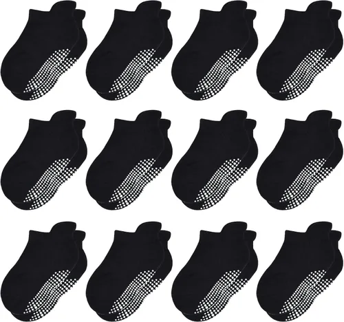 Tphon Calcetines antideslizantes para niños pequeños, 12 pares de calcetines de agarre para niños y niñas, calcetines de tobillo antideslizantes