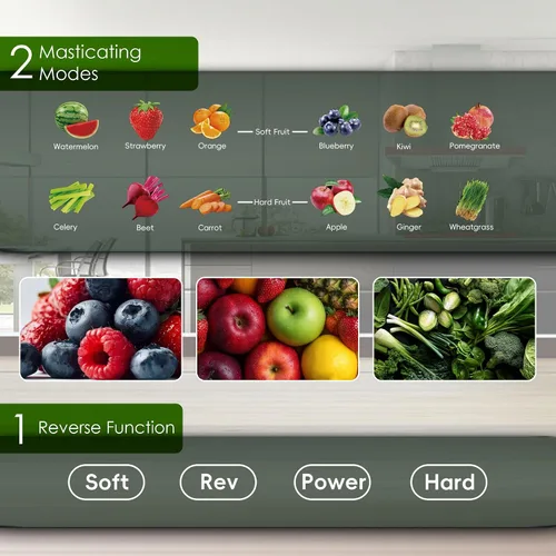 Miniatura 4 de Exprimidor de masticación lenta, exprimidor de presión en frío con control táctil con canal de alimentación ancho, exprimidor fácil de limpiar