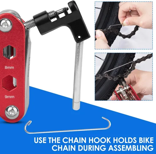 Miniatura 4 de WOTOW Kit de herramientas de reparación de bicicletas y bolsa de sillín de bicicleta, herramienta de cadena de bicicleta 14 en 1, llave hexagonal