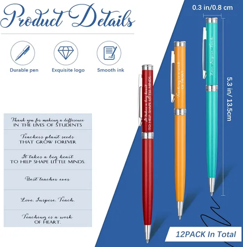 Miniatura 2 de Fuutreo 12 bolígrafos de regalo para profesores de fin de año, regalos de agradecimiento a granel, bolígrafos negros con regalos de agradecimiento