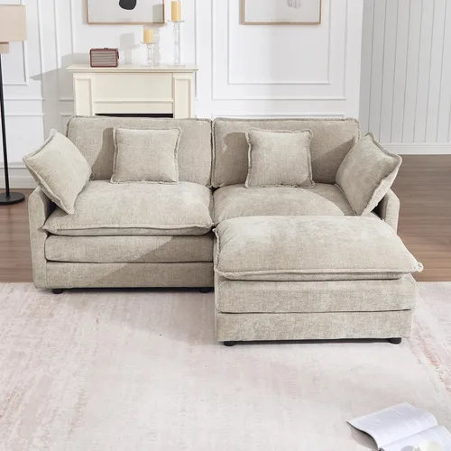Miniatura 14 de Sofá modular modular con otomano: sofá moderno en forma de L de 76.7 pulgadas, cómodo sofá biplaza, sofá de 3 plazas de felpilla con almohada