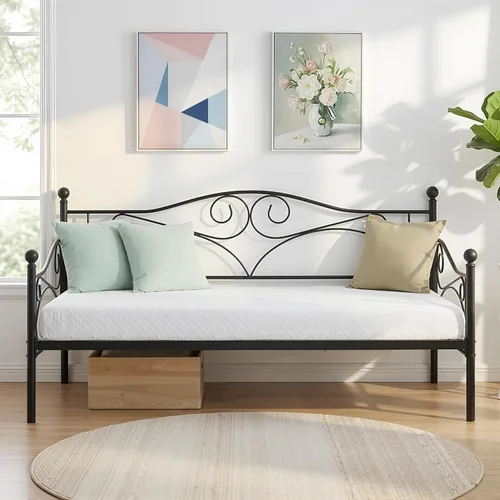 Miniatura 24 de VECELO - Marco de sofá cama de tamaño individual con soporte de listones de acero, cabecero, plataforma de cama para sala de estar, habitación