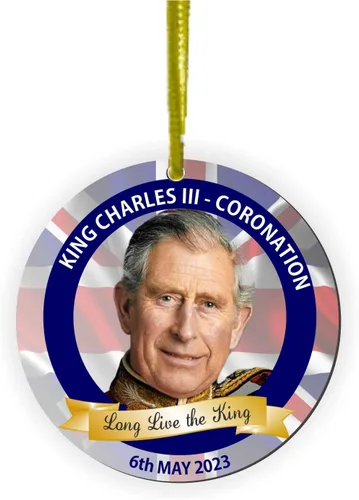 Sam Sandor - en conmemoración de la coronación del rey Carlos III - Adorno plano redondo masonita, recuerdo de coronación del rey británico Carlos 2
