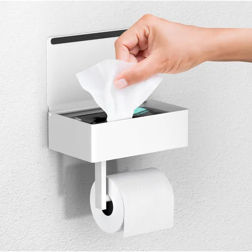 Day Moon™ Soporte de papel higiénico blanco con estante - Porta toallitas para baño, dispensador de toallitas desechables, soporte para papel