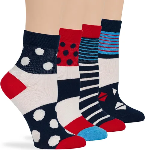 Miniatura 35 de 7BIGSTARS KINGDOM Women's Cotton Quarter Non-Binding Diabetic Fashion Socks-L-M-4 Pack-Multicolor