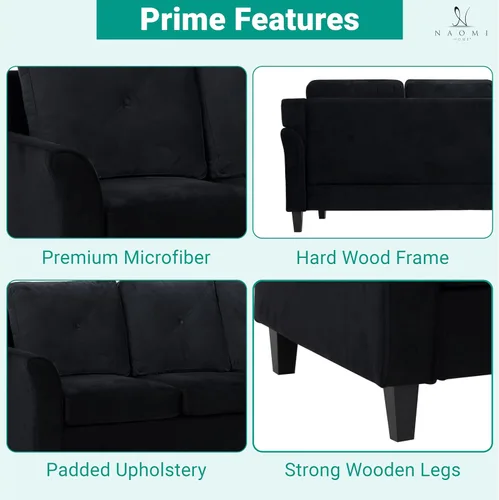 Miniatura 4 de Naomi Home Raelynn - Sofá copetudo con botones, sofá moderno negro asequible – Sofá de microfibra para espacios pequeños Cama para Sala Modernos