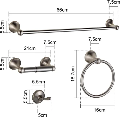 Miniatura 5 de BGL Juego de Herrajes de Baño de Níquel Cepillado Ajustables Expandibles Barras para Toallas de Baño Juego de Accesorios de Baño Toalleros 8 Piezas