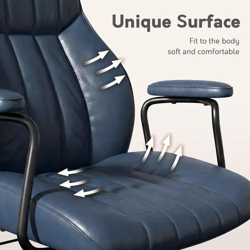 Miniatura 7 de Silla de escritorio de oficina de cuero azul con ruedas y brazos, altura ajustable, vintage, estilo moderno de mediados de siglo