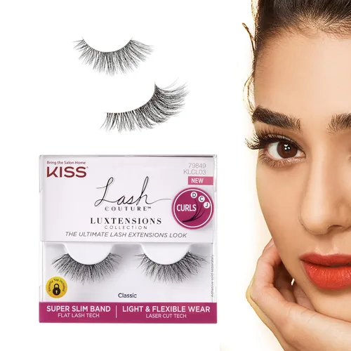 Miniatura 18 de KISS - Pestañas postizas de la colección LuXtensions Lash Couture, tecnología de pestañas planas, banda de pestañas súper delgada, fibras