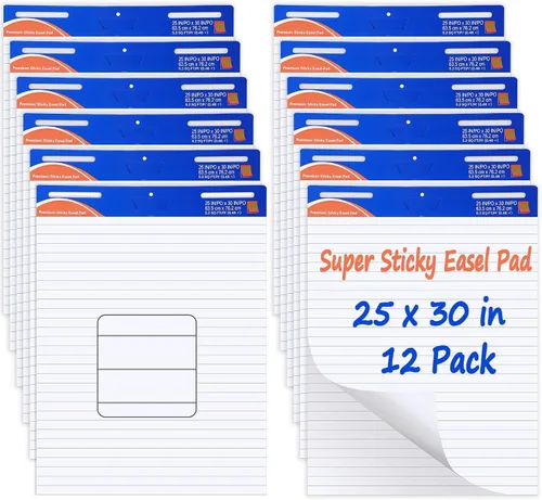 Miniatura 8 de ReliThick 12 almohadillas adhesivas de caballete, 25 x 30 pulgadas, blanco, forrado, 30 hojas/bloc, papel de tabla de anclaje para profesores, tabla