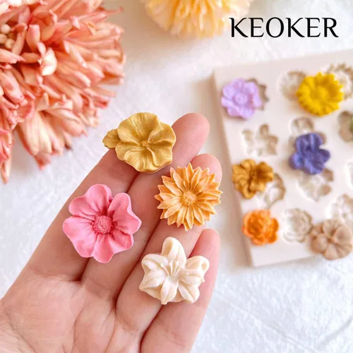 Miniatura 2 de KEOKER Moldes de arcilla polimérica para flores, 2 moldes para hacer joyas, cortadores de arcilla para decoración de aretes (flor mediana)