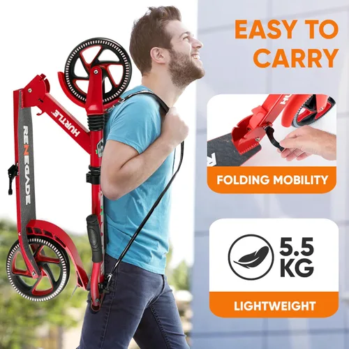 Miniatura 6 de Hurtle Renegade Kick Scooter for Kids, Teenagers & Adults - 2-Wheel Folding Scooter with Adjustable T-Bar Handlebar - Alloy Anti-Slip Deck Rojo