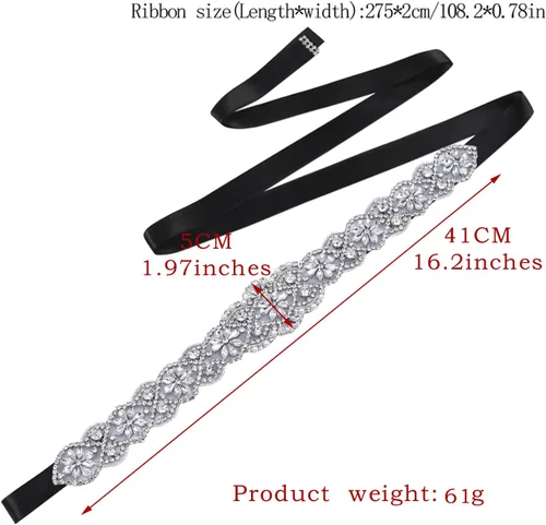 Miniatura 52 de azaleas Cinturón de boda fino de cristal para mujer, cinturón de novia para boda, dama de honor, accesorios de vestido de niña de las flores, 16