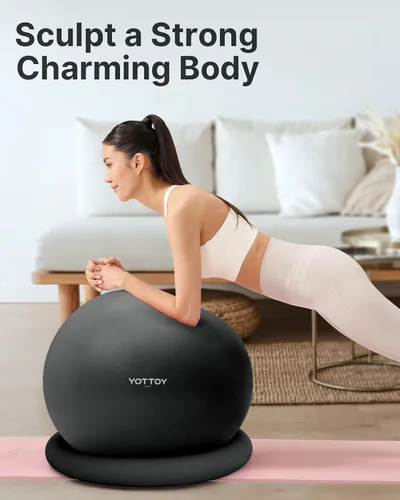 Miniatura 3 de YOTTOY Silla de pelota de ejercicio con base, silla de pelota de yoga para escritorio de oficina en casa, pelota de estabilidad y asiento de pelota
