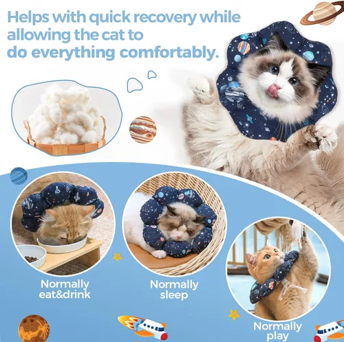 Miniatura 3 de ComSaf Collar de cono para gato, suave, protector ajustable para evitar lamer después de la cirugía, cómodo y ligero collar isabelino para gatito
