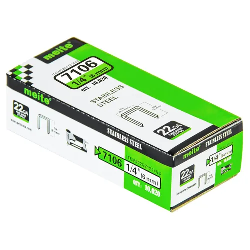 meite Grapas de tapicería de acero inoxidable 304 de calibre 22 71/06, corona de 3/8 pulgadas con longitud de pierna de 1/4 de pulgada, grapas