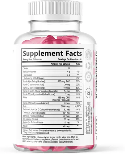 Miniatura 9 de Hello Lovely - Gomitas de vitaminas para el cabello con biotina, 5000 mcg de vitaminas E y C que apoyan el crecimiento del cabello, vegetariano