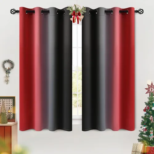 Miniatura 72 de COSVIYA Cortinas 100% Opacas Azul Degradado con Lazos Ajustables para Cocina Aislamiento Térmico Oscurecimiento de Habitación Cenefa con Bolsillo