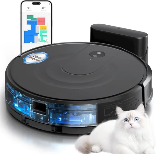 Combo de aspiradora y trapeador robot, navegación LiDAR con diseño ultra delgado, aspiradora robótica de mapeo inteligente, succión de 9000 Pa,