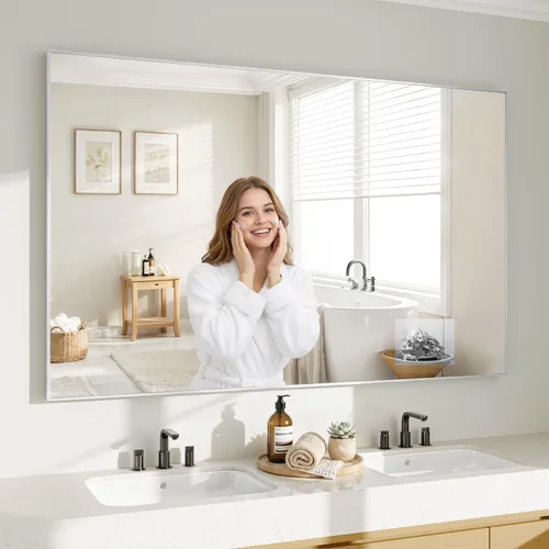 Miniatura 27 de Koonmi Espejo de pared rectangular negro, espejo de baño de 24 x 32 pulgadas, espejo de tocador con marco de aluminio para entrada, sala de estar