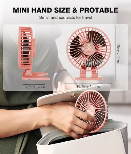 Miniatura 5 de JZCreater Ventilador de escritorio USB, ventilador mini portátil, 3 velocidades de enfriamiento de escritorio y mesa, enchufe de alimentación, Rosa