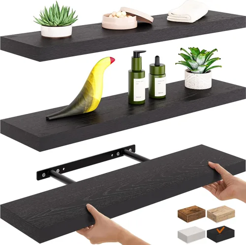 Miniatura 31 de Ballucci Estantes flotantes, juego de 2 estantes de pared de madera de 24 pulgadas, con soportes invisibles para baño, sala de estar, dormitorio