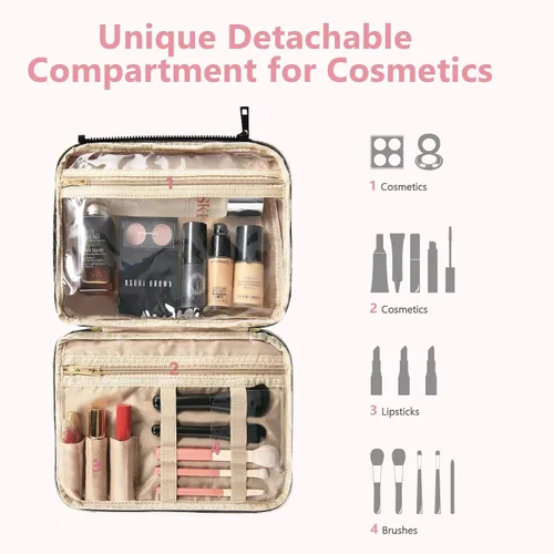 Miniatura 4 de Neceser de viaje desmontable para mujer – Neceser grande para mujeres que viajan – Bolsa de maquillaje colgante para cosméticos, organizador