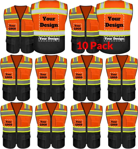 Miniatura 15 de Chaleco de seguridad personalizable con logotipo con 5 bolsillos y cremallera reflectante de alta visibilidad clase 2 ropa de trabajo al aire libre