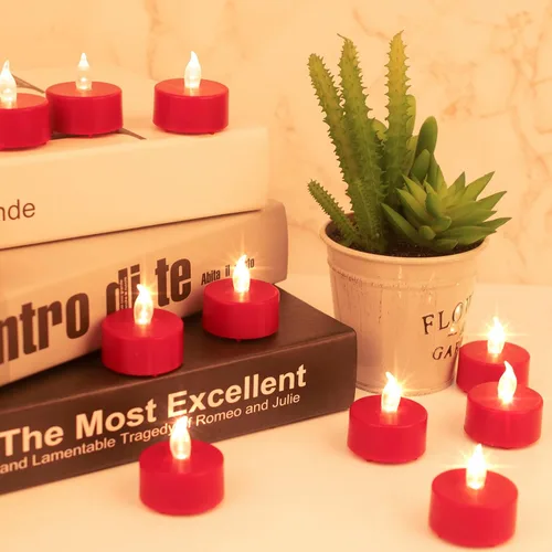 Miniatura 2 de Vela de té, paquete de 24 velas LED sin llama, parpadeantes, color rojo, más de 200 horas, velas de té alimentadas por baterías. Ideal para fiestas