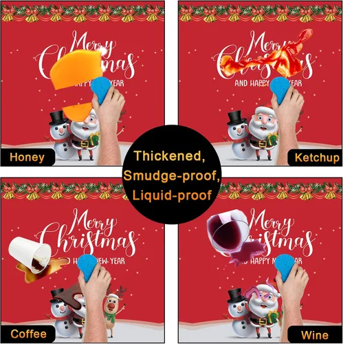 Miniatura 3 de Manteles de Navidad, paquete de 2 manteles rectangulares desechables para Año Nuevo de 54 por 110 pulgadas, manteles premium con diseño de alce