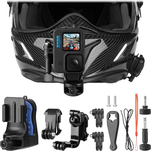 Soporte de barbilla para cámara de acción para casco de motocicleta y motocross, soporte POV giratorio de 360° con base de liberación rápida,