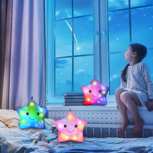 Miniatura 4 de Juexica 3 almohadas de felpa LED de 13 pulgadas con luz LED centelleante que brilla intensamente, juguetes de peluche con luz nocturna, cojines