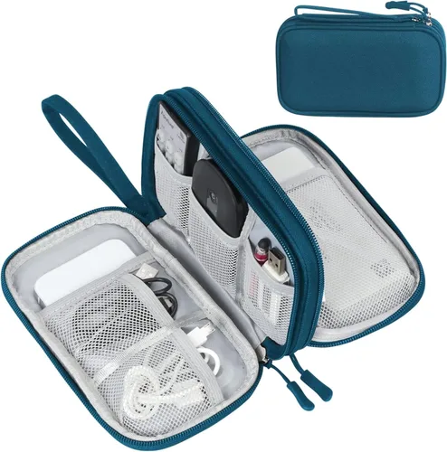 Miniatura 28 de FYY Organizador electrónico, organizador de cables de viaje, bolsa de transporte para accesorios electrónicos, portátil, impermeable, doble capa