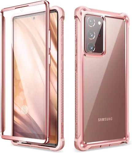 Dexnor Funda para Galaxy Note 20 Ultra con Protector de Pantalla Transparente Metal Electrochapado 360 Cuerpo Completo Resistente Protectora Rosa