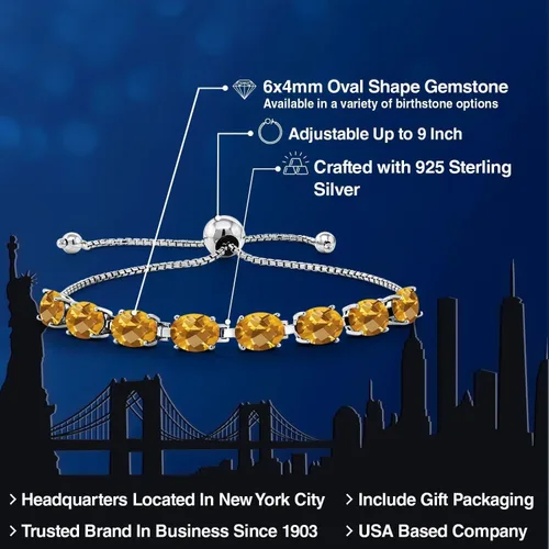 Miniatura 166 de Gem Stone King Pulsera de plata de ley 925 con piedra natal ovalada de 0.276 x 0.197 in para mujer, totalmente ajustable hasta 9 pulgadas