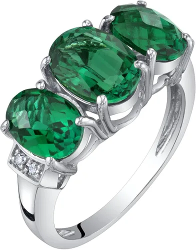 Peora Anillo trino de tres piedras de oro blanco macizo de 14 quilates y piedras preciosas auténticas o creadas para mujer, tallas 5 a 9, Metal