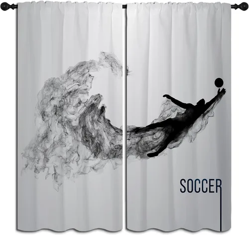 Miniatura 14 de Cortinas opacas deportivas para niños y niñas, decoración de oscurecimiento de habitación, arte abstracto de jugador de fútbol americano, silueta