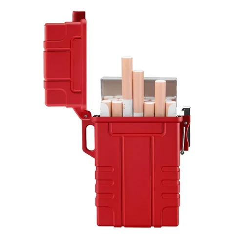 Skywin Estuche impermeable para cigarrillos con encendedor, soporte hermético para cigarrillos con encendedor recargable, funda para cigarrillos Rojo