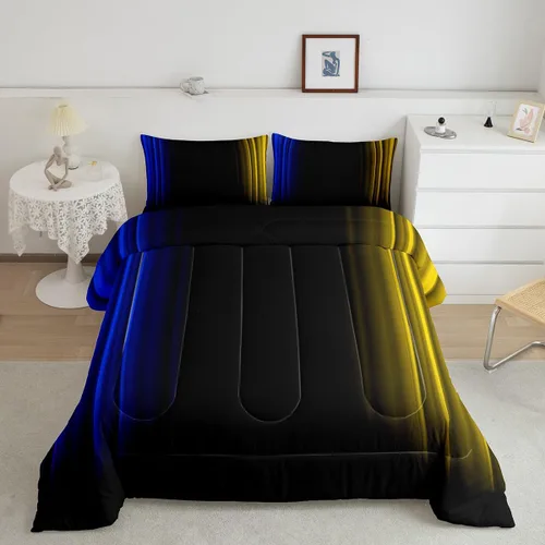 Miniatura 9 de Feelyou Juego de edredón geométrico degradado para adolescentes, tamaño individual, para niños y mujeres, azul, rojo y negro, juego de ropa de cama