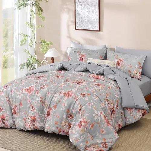 Miniatura 13 de Juego de edredón tamaño Queen, 7 piezas, juego de edredón floral negro y rosa, juego de ropa de cama en una bolsa tamaño Queen con patrón de flores
