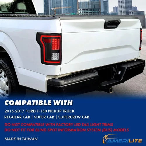 Miniatura 8 de AmeriLite - Par de luces traseras de tubo LED rojo completo con lentes suaves y señal secuencial ahumada para Ford F150 Pickup 2015-2017 - Lado
