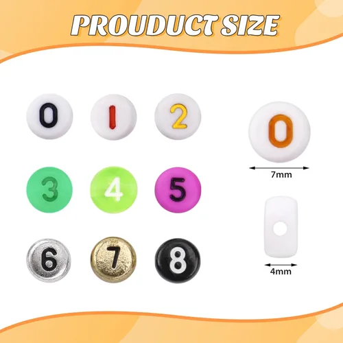 Miniatura 4 de 900 cuentas numéricas para pulseras, 9 colores, 0-9, números, bricolaje, joyería, pulseras, collares, llavero, manualidades, 0.27 x 0.157 pulgadas