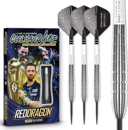 RED DRAGON Luke Humphries TX Series - Juego de dardos de tungsteno premium con vuelos y tallos